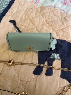 Coach Dinky 14 In Blue/ Green Leather